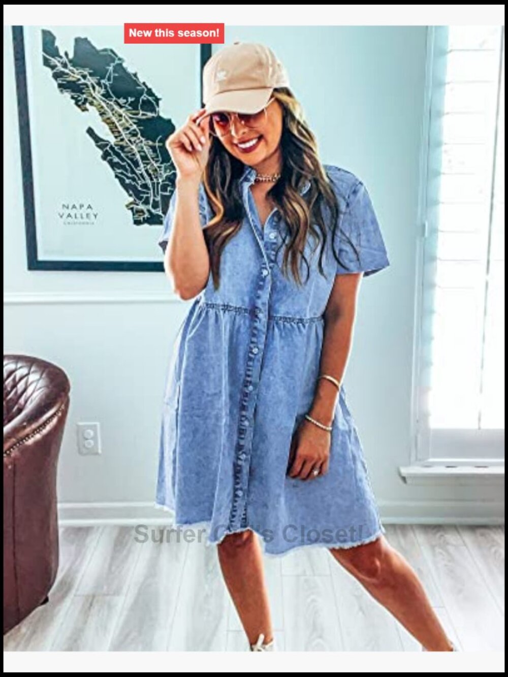 Denim Babydoll Dress Women Short Sleeve Flowy Tiered Jean Dress Casual - Picture 6 of 7